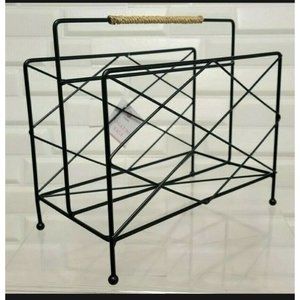 Small Tabletop Desktop Magazine Metal Rack Rectangle Sides Black Finish 066